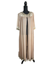 VTG 1960 s Gossard Artemis Chiffon Peignoir Robe Mocha Size Small Satin Trim
