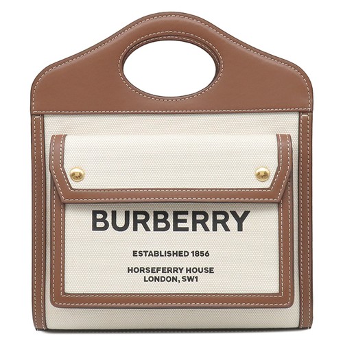 Burberry 2WAY Bag Mini Pocket Bag Canvas Beige Natural x Malt Brown Brown Handba