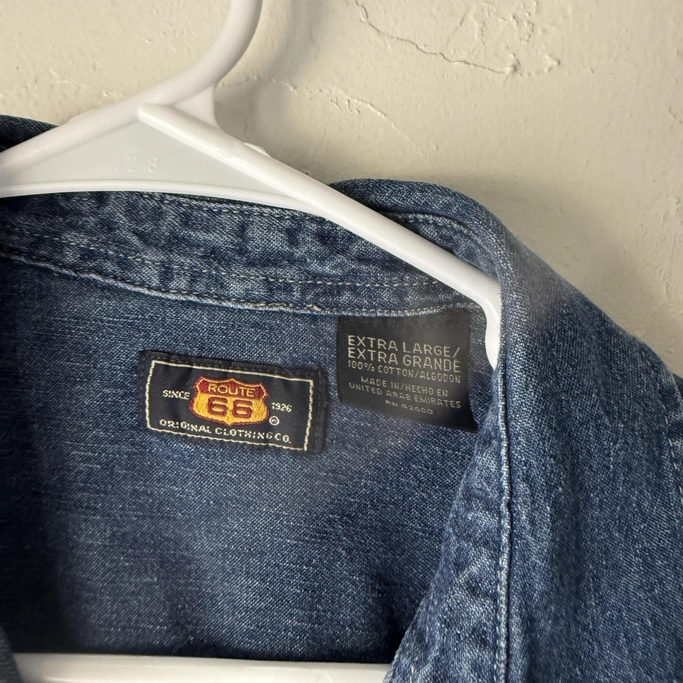 Route 66 Denim Shirt Vintage XL Blue Short Sleeve Western Button Front Top - Image 4 of 4