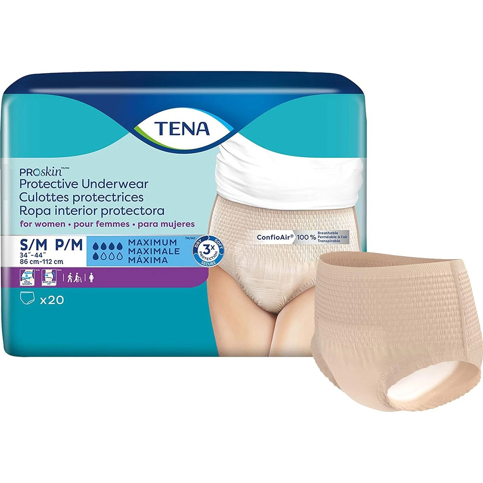 TENA Women's Protective Incontinence Underwear, Moderate Absorbency, S/M, 20 Ct