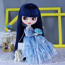 Blythe Doll 12   Blue straight Hair matte face nude Jointed Doll with Hands