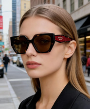 Prada PR15WS Sunglasses for Women - Genuine Oversized Square UV400 Tortoise Ro