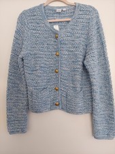 GAP Women s Size L Blue White Marled Knit Cardigan Gold Buttons NWT. Cotton 100