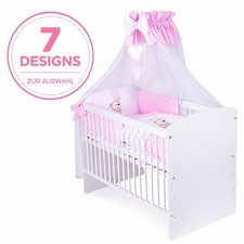 Kinderbett Wei&szlig; 120x60 MDF Kiefer mit Matratze Komplettset 10tlg Bettw&auml;sche Set