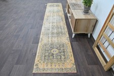 Vintage Turkish Runner Rug 2x11ft YELLOW Handmade Anatolian Oushak Hallway Wool