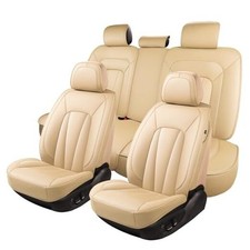 Car Seat Covers,Breathable and Waterproof Faux Leather Full Set Beige