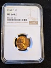 1957-D Lincoln Wheat Penny, Graded, MS-66RD