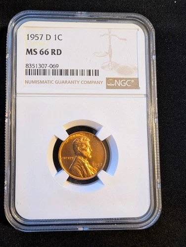 1957-D Lincoln Wheat Penny, Graded, MS-66RD
