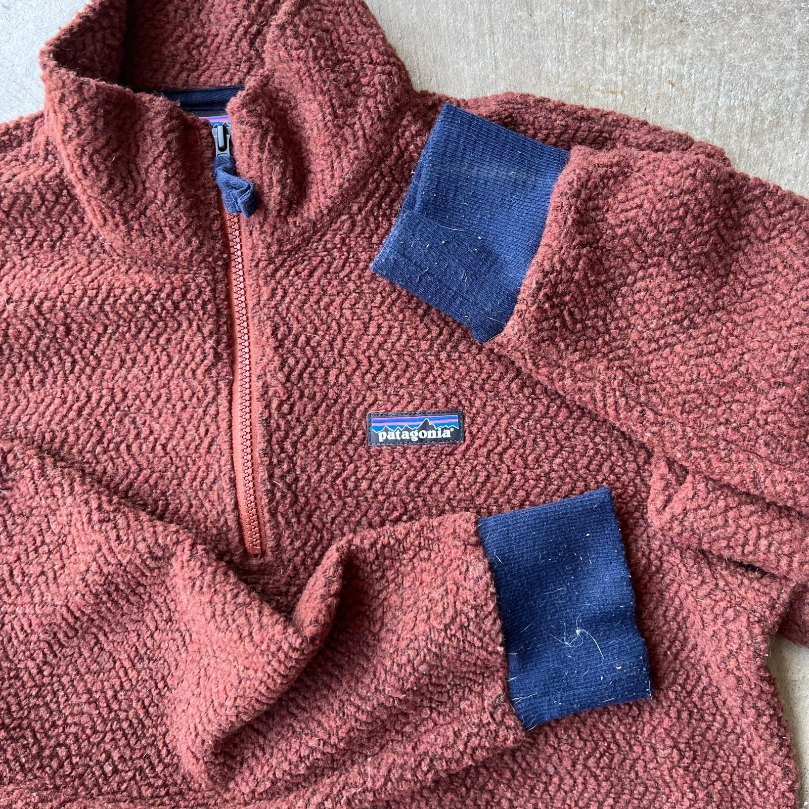 Patagonia Woolyester Fleece Mens M 1/4 Zip Brown Pullover Sweater AUBURN