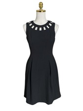 Eliza J Women Black Sleeveless Sheath Fit Flare Pleated Cutout Cocktail Dress 2