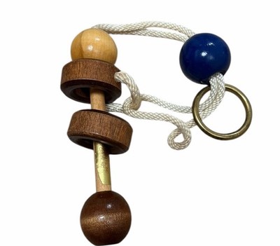 Wood Game Brain Teaser Toy Rope Ring Baffle Puzzle Walnut Hill Crafts