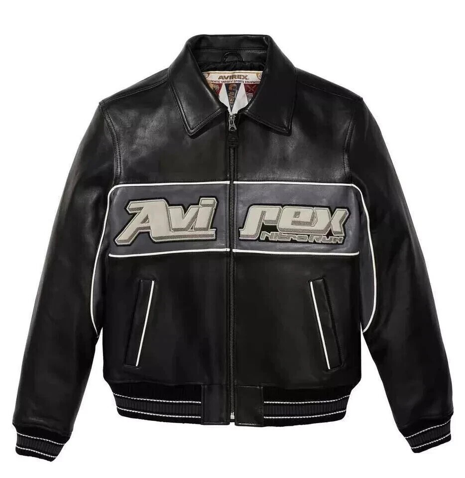 Men's black Avirex Real Leather Bomber Jacket American Flight