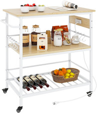 Versatile Kitchen Island Cart with Power Outlet and 3 Shelves for Home Use