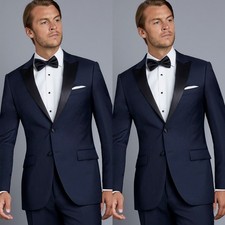 FOrmal Men's Suit Single Breasted Peak Lapel 2Pcs Navy Blue Tuxedo Jacket Pants