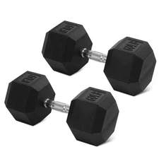 Non-Slip Grip Rubber Encased Hex Dumbbells, 60 Lbs Single