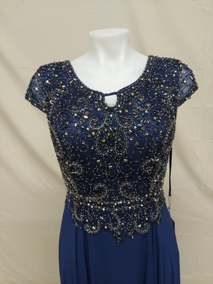 #ad AbbyParis Sz10 Navy Gem beaded High Intriging Detail Torso bust.Aline Gown $172.00