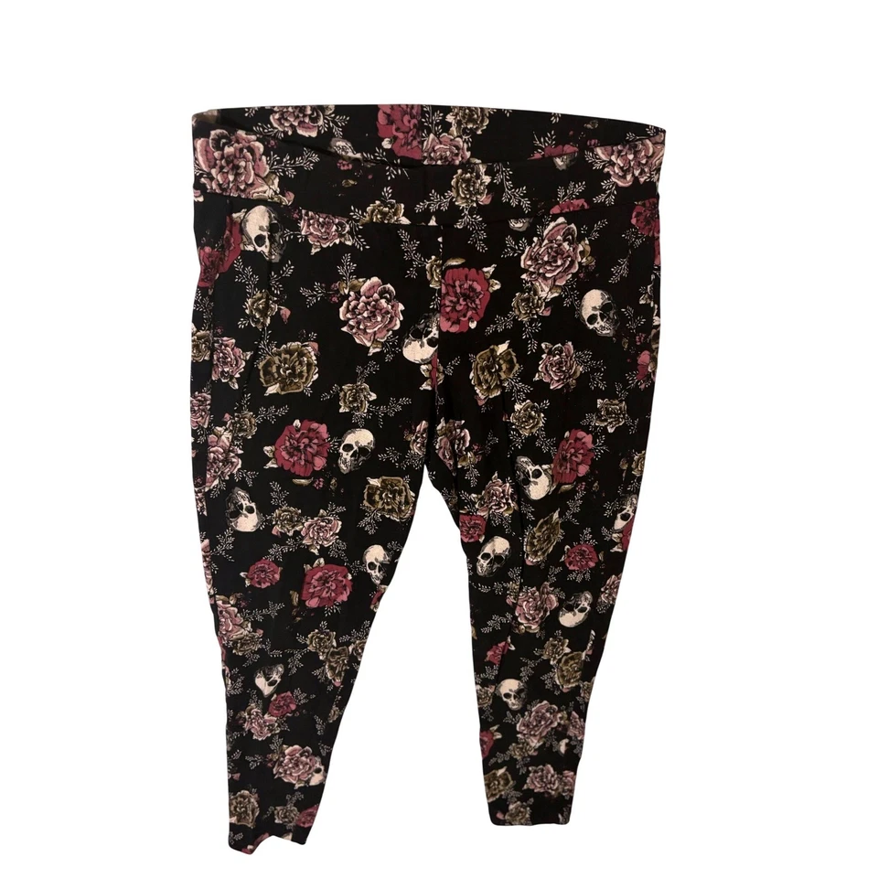 GOTHCORE Negro Floral Estampado Calavera Leggings Pantalones Capricho 2X 18 20 Foto 4 de 4