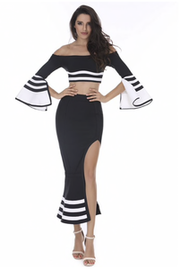 black and white bardot top