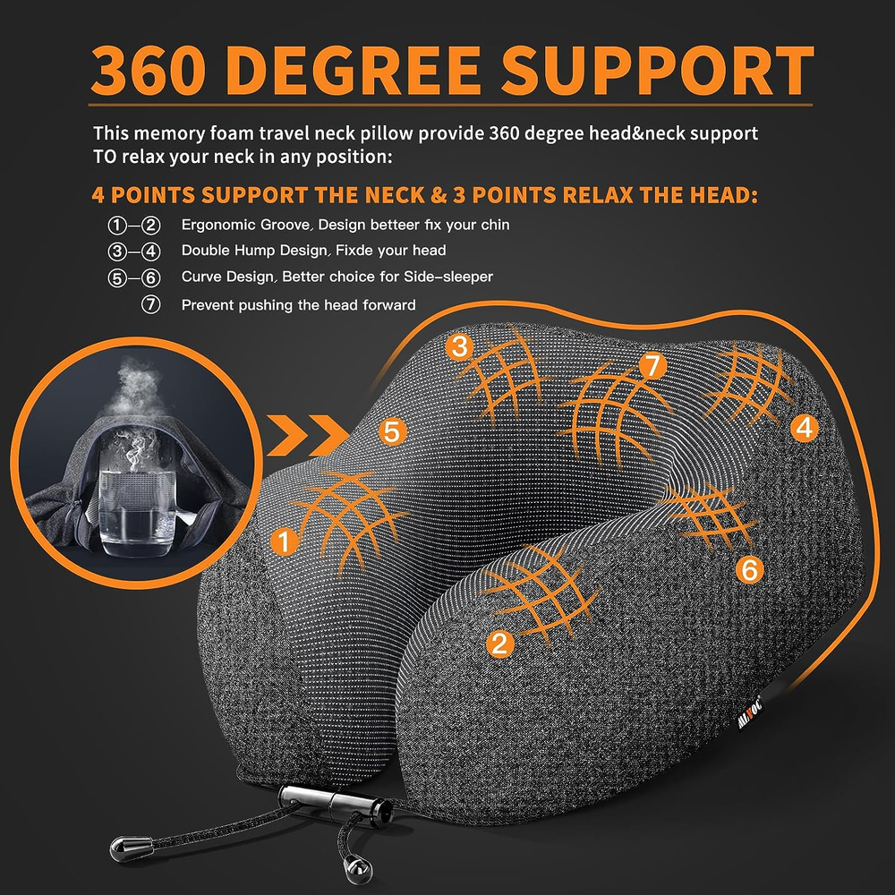 MLVOC Memory Foam Travel Neck Pillow Comfortable Breathable Support