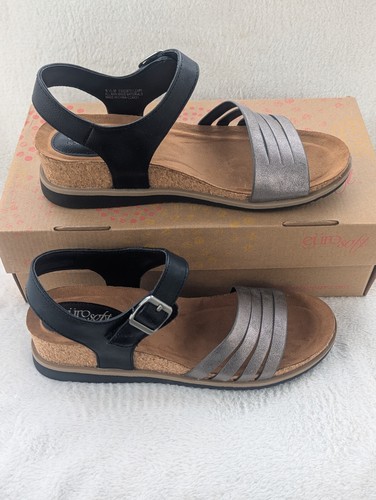Size 8.5 Women's Eurosoft Leary Black/Anthracite Strappy Buckle Open Toe Sandals - Picture 2 of 8