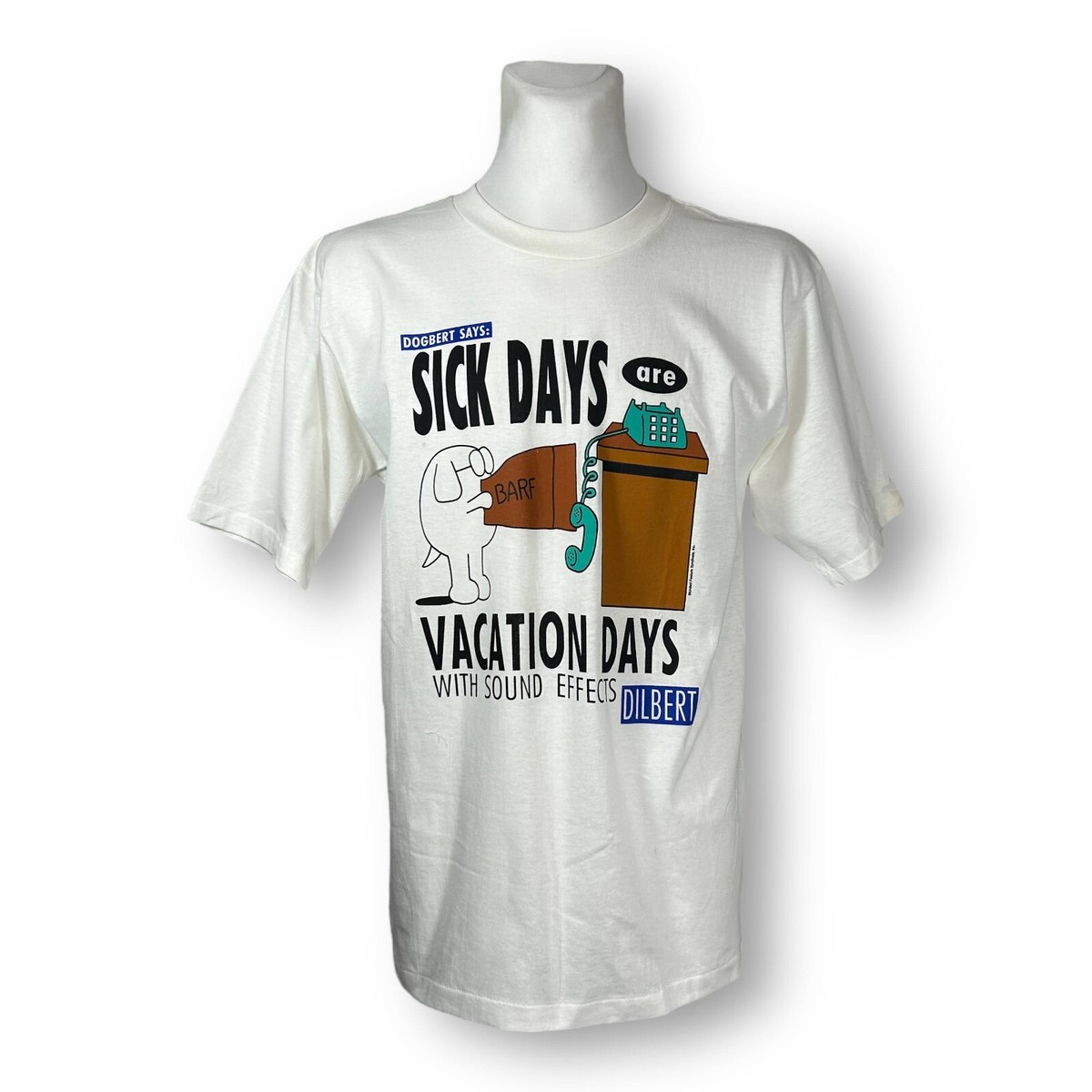 Vintage Dilbert Dogbert Sick Days Comic Cartoon White T Shirt Size