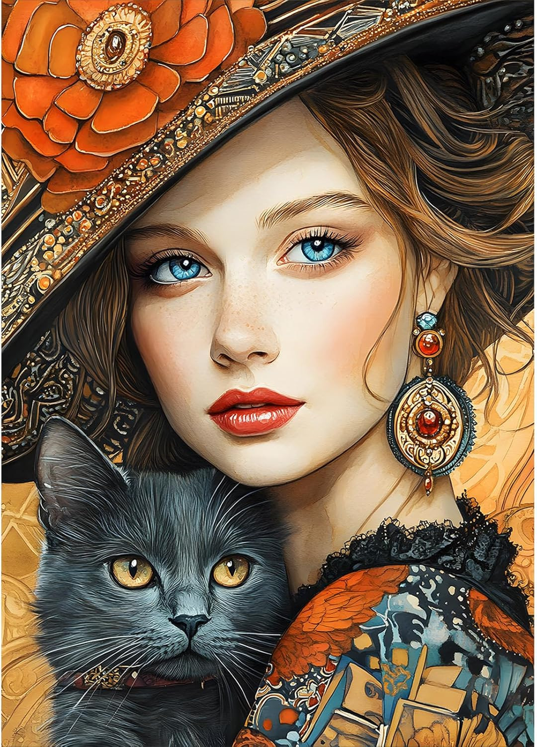 Diamond Painting Kits for Adults, Pretty Woman Hugging Black Cat Diamond Art Kit