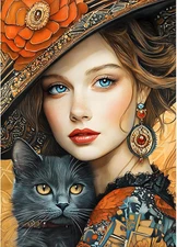 Diamond Painting Kits for Adults, Pretty Woman Hugging Black Cat Diamond Art Kit