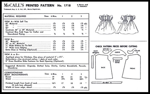 McCall's #1718 Fabric Sewing Pattern PinTuck Dress Frock Baby Infant Doll 6 Mths - Picture 2 of 5