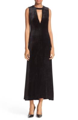 A.L.C. Black Anya Velvet Plunge V-Neck Cutout Sleeveless Midi Maxi Dress 8 M ALC