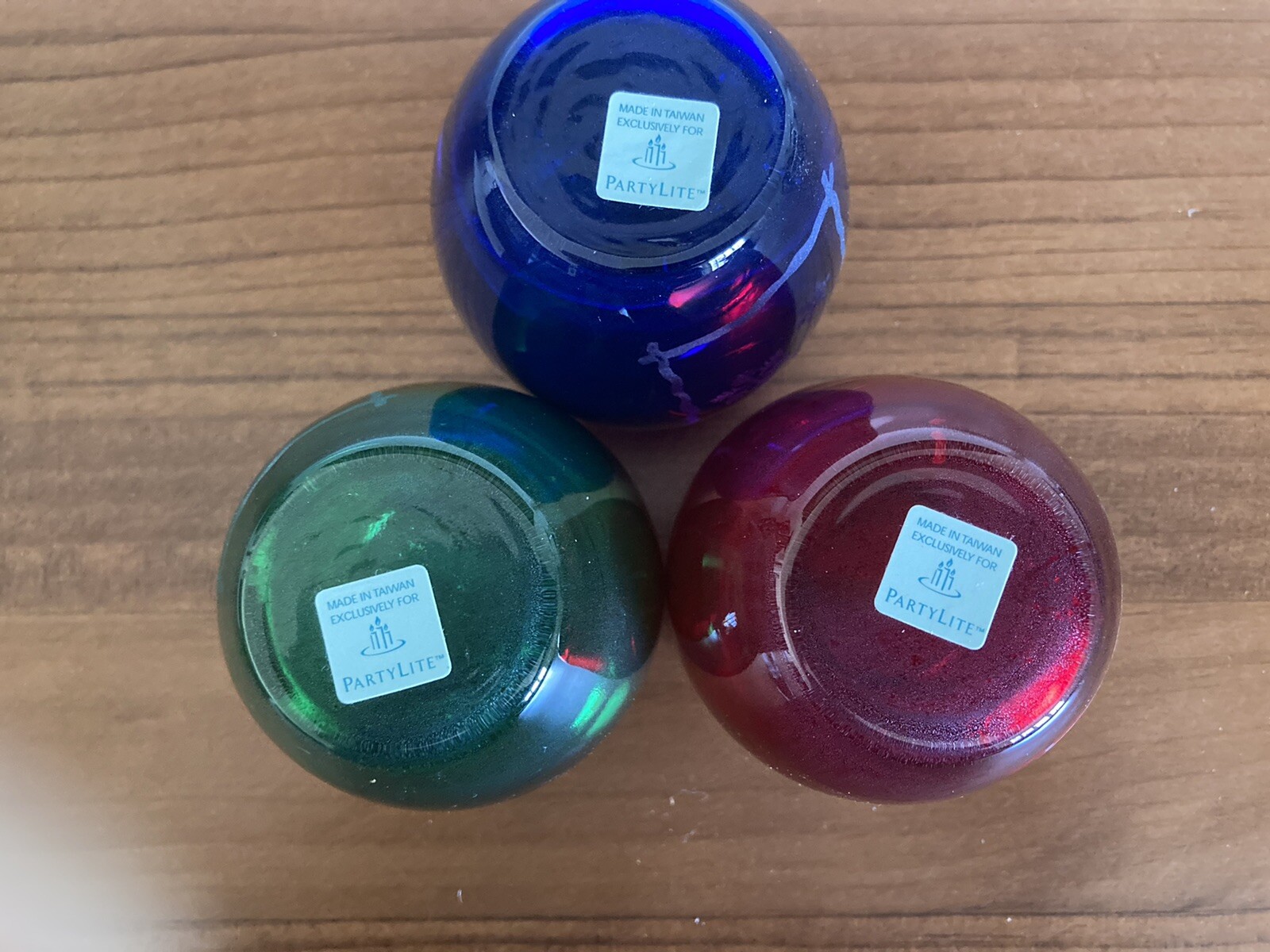 Partylite Holiday Trio Candle Holders Blue Snowflakes Green Angel Red Candy Cane