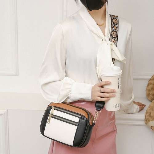 Women Leather Wide Strap Handbag Ladies Shoulder Bag Cross Body