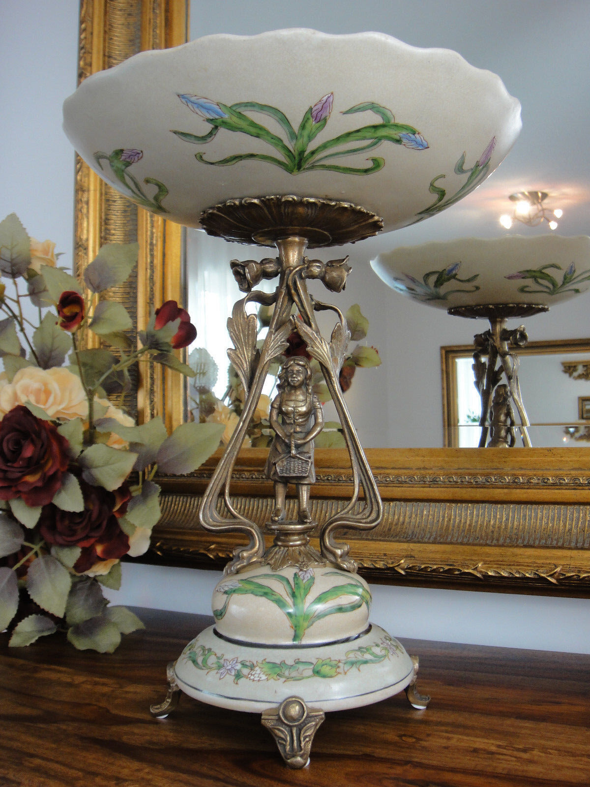 Luxus Prunkschale Jugendstil Schale Porzellan Bronze Zierschale Edel Antik Stil