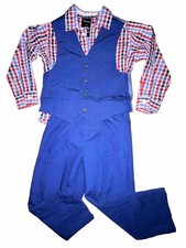 Nautica 3 Pc Boys Striped Plaid Long Sleeve Dress Shirt Vest & Pant Set Size 4T
