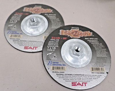 Lot of 2 -  SAIT 22634 Z24R-BF 7 x 1/8 Type 27 Depressed Center Grinding Wheels