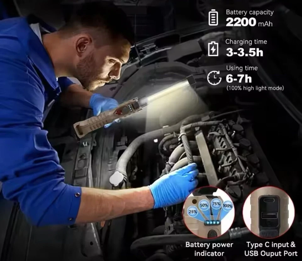 Linterna LED recargable con imán 7 modos plegable 180° USB-C | Para Trabajo - Imagen 3 de 3