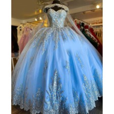 Blue Quinceanera Dresses Ball Gown with Cape Beading Party Ball Gowns Sweet 16