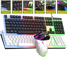 Keyboard and Mouse Computer Desktop Gaming Mechanical Feel Led Light Backlit USA