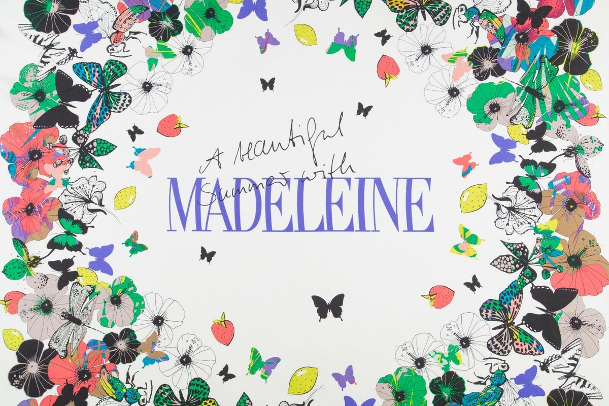 Foulard Carré (gavroche) Madeleine En Soie 100% - Motif Géométrique Multicolore - Vintage - Occasion Bon état
