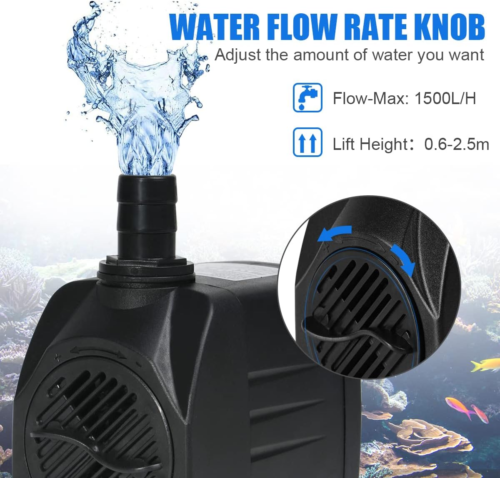 Mini Pompa Acqua, Sommergibile Ultra-Silenzioso 25W 1500L/H Acquario Fontane - Foto 2 di 14