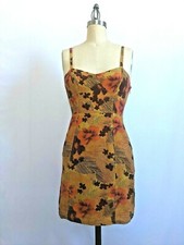Urban Outfitters SZ S Yellow Floral Linen Sleeveless Mini Dress Boho NEW