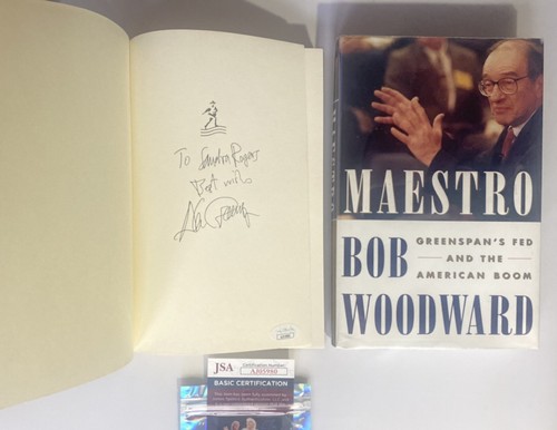 Autógrafo Allen Greenspan (JSA) ~ Firma rara en el libro de Bob Woodward MAESTRO - Imagen 1 de 12
