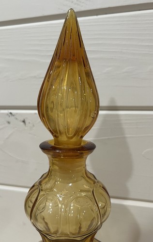 Empoli Italian Glass Corset Shape Amber Genie Bottle Vintage Decanter 14” Flame - Picture 2 of 14