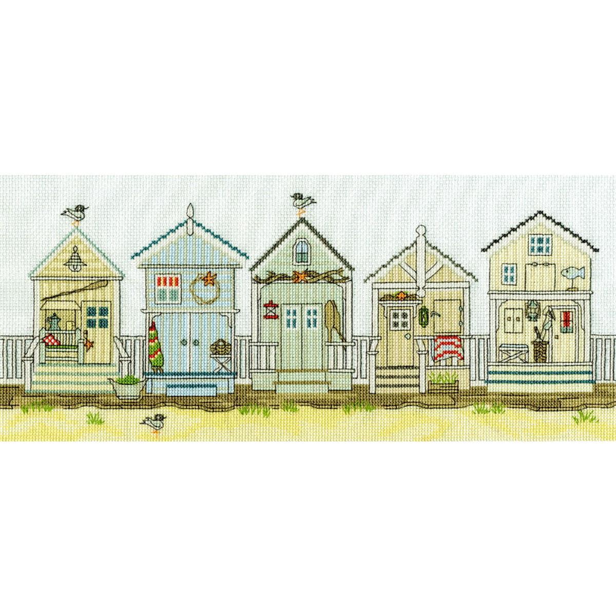 Bothy Threads counted cross stitch Kit ""Beach Huts"", 38x16cm, XSS7