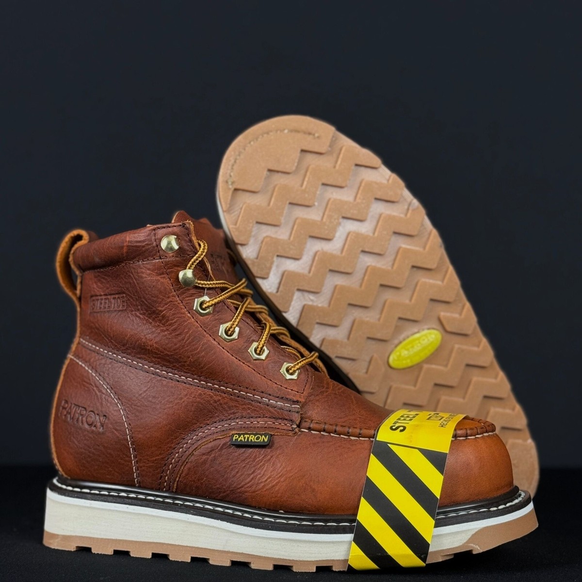 MENS PATRON WORK BOOTS STEEL TOE GENUINE LEATHER LACE UP LIGHT BROWN BOTAS