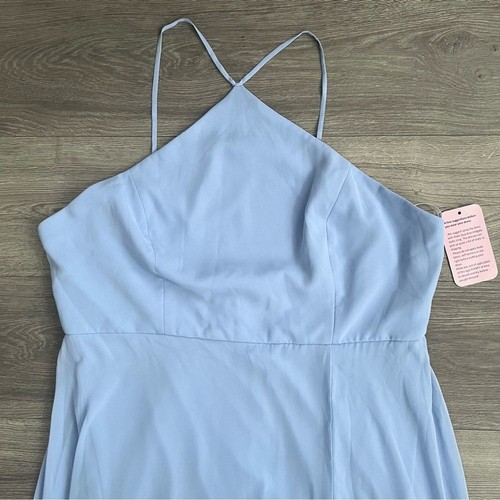 LOVELY Diamond Halter Maxi Dress Size 20 Sky Blue Lux Chiffon Side Slit Formal - Picture 6 of 12