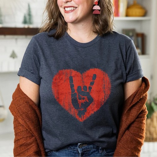 Rock N Roll Music Lover Hand Horns Rock On Concert T-Shirt - Picture 15 of 20