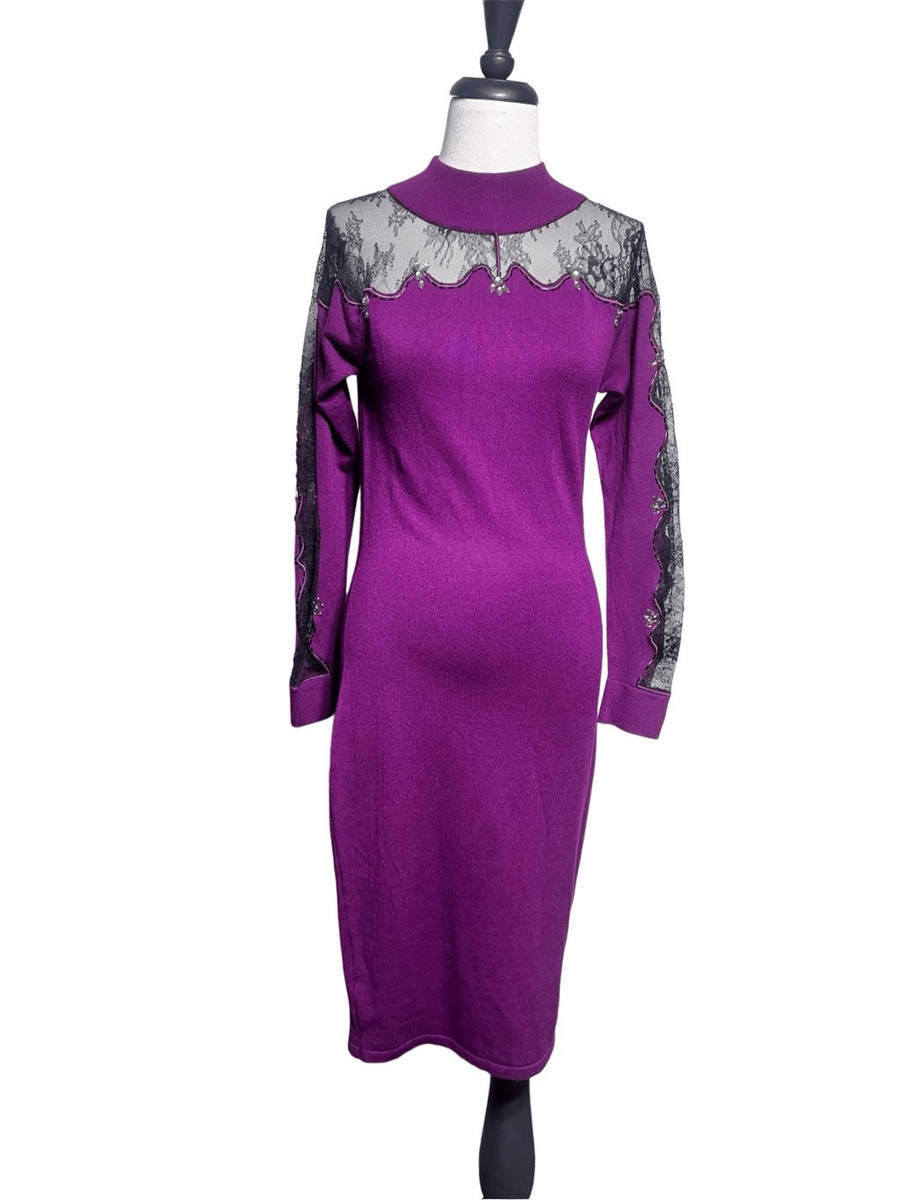 Venus Purple Lace Detail Sweater Dress Rhinestone Embellished Medium | eBay Venus Purple Lace Detail Sweater Dress Rhinestone Embellished Medium | eBay