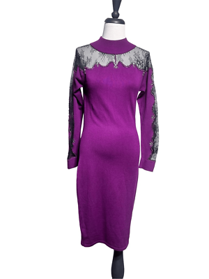 Venus Purple Lace Detail Sweater Dress Rhinestone Embellished Medium | eBay