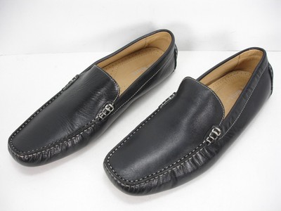 RON WHITE BLACK LEATHER SLIP ON LOAFERS DRIVING SHOES MEN