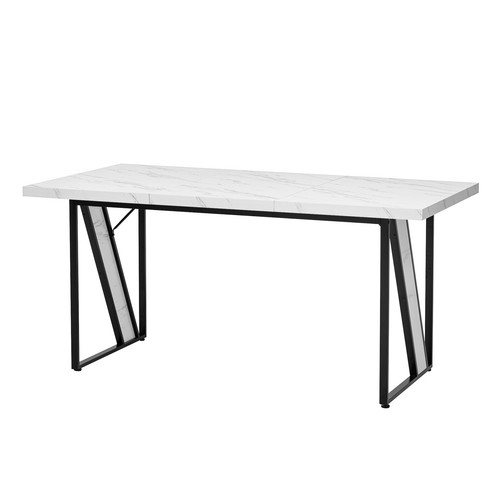 Esstisch 160x80cm Rechteckiger Marmormuster Küchentisch für 4-6 Personen schwarz - Bild 7 von 13
